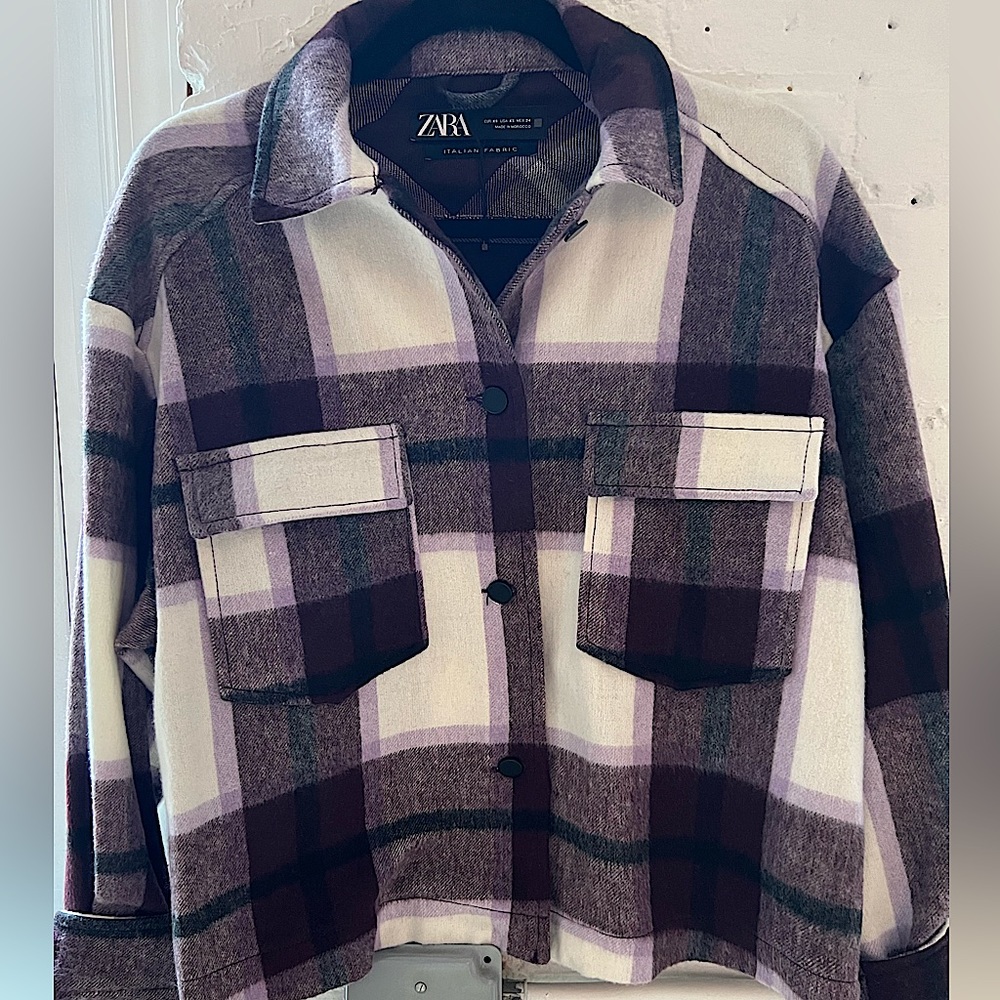 Zara Purple Plaid Cropped Shacket Size XS